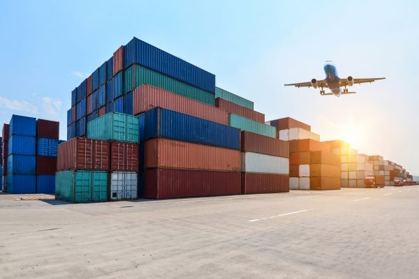 industrial port and container yard containing customer taobao products